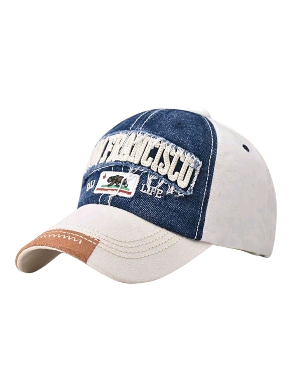 Denim Patch Baseball Cap with Embroidered Logo - Blue & White